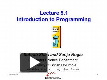 PPT – Lecture 5'1 Introduction to Programming PowerPoint presentation ...