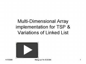 PPT – MultiDimensional Array implementation for TSP PowerPoint ...