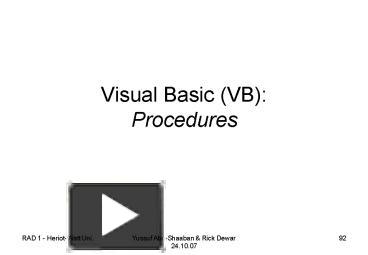 Visual Basic VB: Procedures presentation | free to view