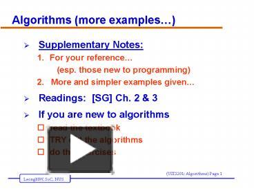 PPT – Algorithms more examples PowerPoint presentation | free to view ...