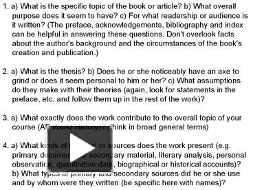 PPT – 1' a What is the specific topic of the book or article b What ...