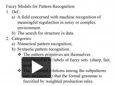 Fuzzy Models for Pattern Recognition presentation | free to view