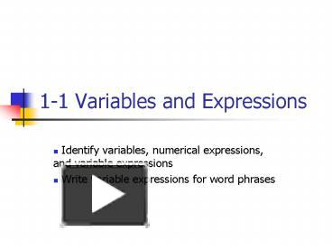 11 Variables and Expressions presentation | free to view