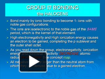 GROUP 17 BONDING the HALOGENS presentation | free to download
