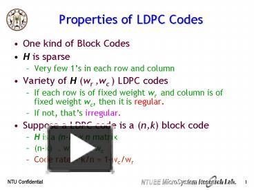 PPT – Properties of LDPC Codes PowerPoint presentation | free to view ...
