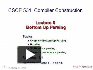 PPT – Lecture 8 Bottom Up Parsing PowerPoint presentation | free to ...