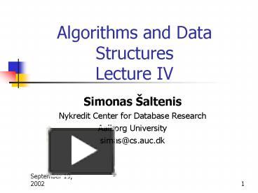 PPT – Algorithms and Data Structures Lecture IV PowerPoint presentation ...