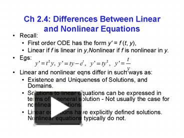 Ch 2'4: Differences Between Linear and Nonlinear Equations presentation ...