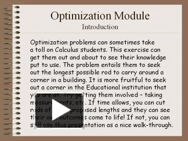 Optimization Module Introduction presentation | free to download