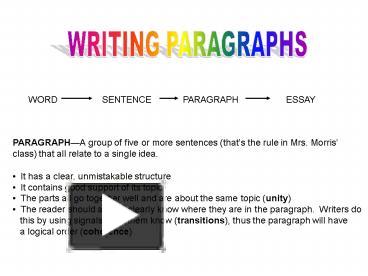 PPT – WRITING PARAGRAPHS PowerPoint presentation | free to view - id ...