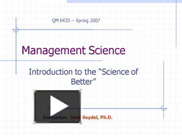 PPT – Management Science PowerPoint presentation | free to view - id ...