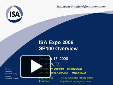 PPT – ISA Expo 2006 SP100 Overview PowerPoint presentation | free to ...
