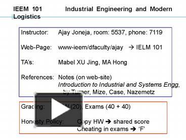 IEEM 101 Industrial Engineering and Modern Logistics presentation ...