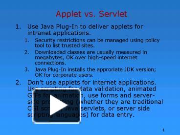PPT – Applet vs' Servlet PowerPoint presentation | free to view - id ...