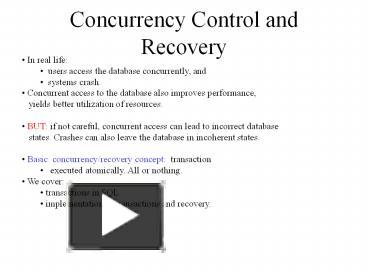 Concurrency Control and Recovery presentation | free to download
