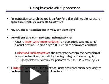 PPT – A single-cycle MIPS processor PowerPoint presentation | free to ...