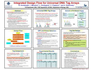 PPT – Integrated Design Flow for Universal DNA Tag Arrays N. Hundewale1 ...
