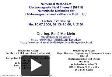 Numerical Methods of Electromagnetic Field Theory II (NFT II ...