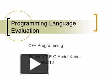 PPT – Programming Language Evaluation PowerPoint presentation | free to ...