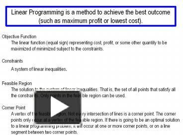 PPT – Linear Programming PowerPoint presentation | free to download ...