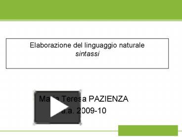 Elaborazione del linguaggio naturale sintassi presentation | free to ...