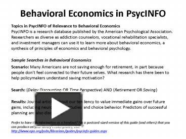 PPT – Behavioral Economics in PsycINFO PowerPoint presentation | free ...