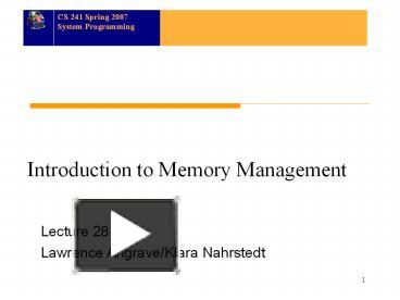 PPT – Introduction to Memory Management PowerPoint presentation | free ...