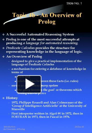 PPT – Topic 4b - An Overview of Prolog PowerPoint presentation | free ...