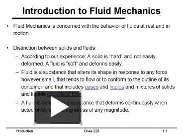 PPT – Introduction to Fluid Mechanics PowerPoint presentation | free to ...