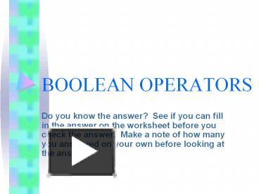 BOOLEAN OPERATORS presentation | free to view