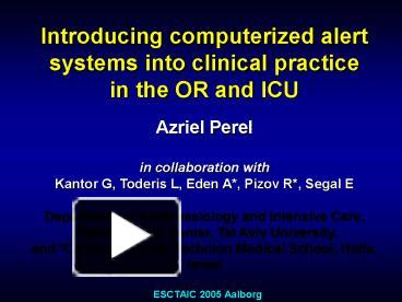 PPT – Introducing computerized alert systems into clinical practice in ...
