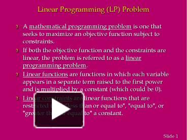 Linear Programming (LP) Problem presentation | free to download
