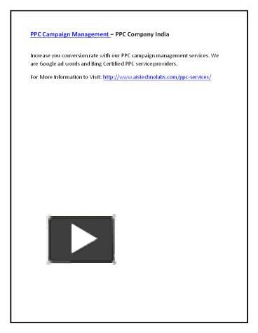 PPC Campaign Management – PPC Company India presentation | free to download