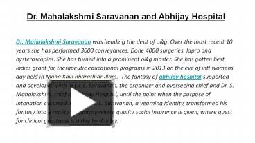 PPT – Dr. Mahalakshmi Saravanan and Abhijay Hospital PowerPoint ...