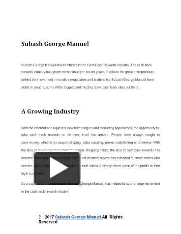 Subash George Manuel | An Industry Leader (1) presentation | free to ...