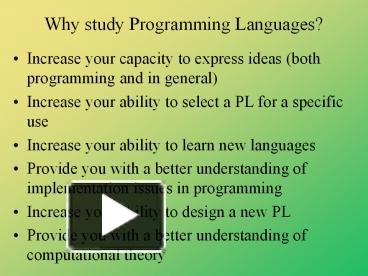 Why study Programming Languages? presentation | free to download