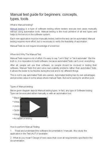 Manual test guide for beginners: concepts, types, tools presentation ...