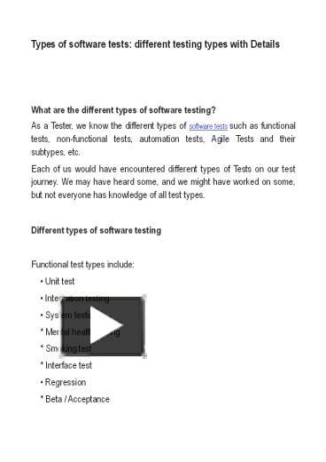 PPT – Different types of software testing PowerPoint presentation ...