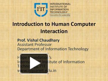 Introduction to Human Computer Interaction - Department of Information ...