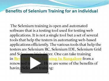 PPT – Benefits of Selenium Training for an individual PowerPoint ...