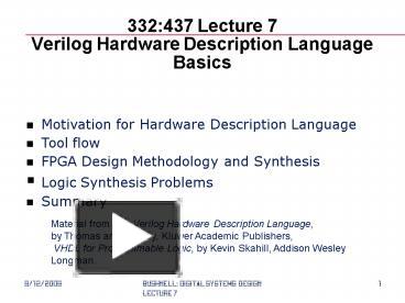 332:437 Lecture 7 Verilog Hardware Description Language Basics ...