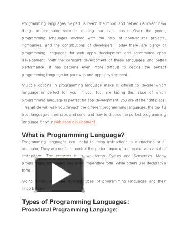 PPT – 12 Best Programming Languages for Web & App Development ...