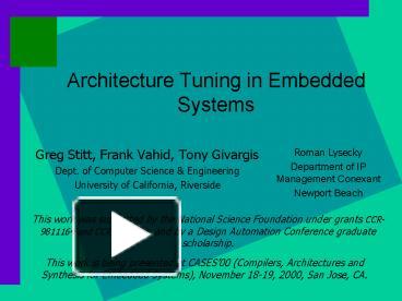 PPT – Architecture Tuning in Embedded Systems PowerPoint presentation ...