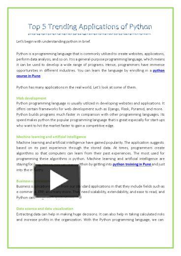 Top Trending Applications of Python presentation | free to download