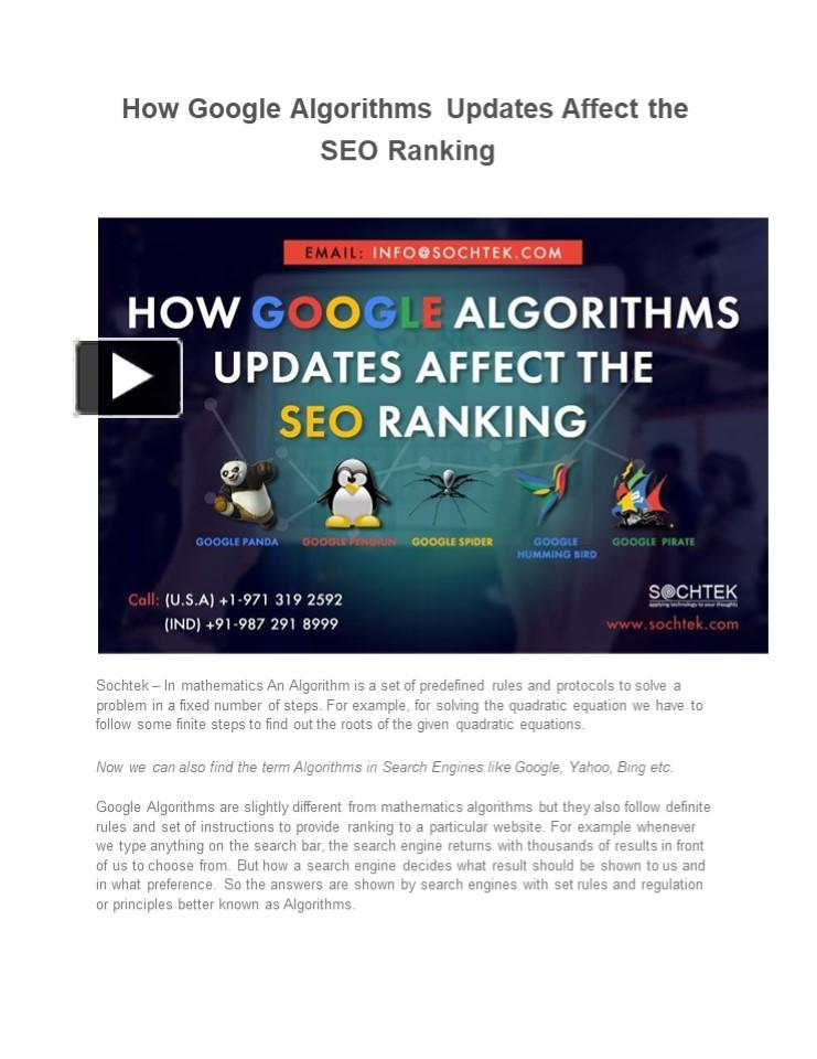 How Google Algorithms Updates Affect the SEO Ranking - Sochtek ...