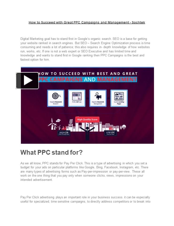 How to Succeed with Great PPC Campaigns and Management - Sochtek (1 ...