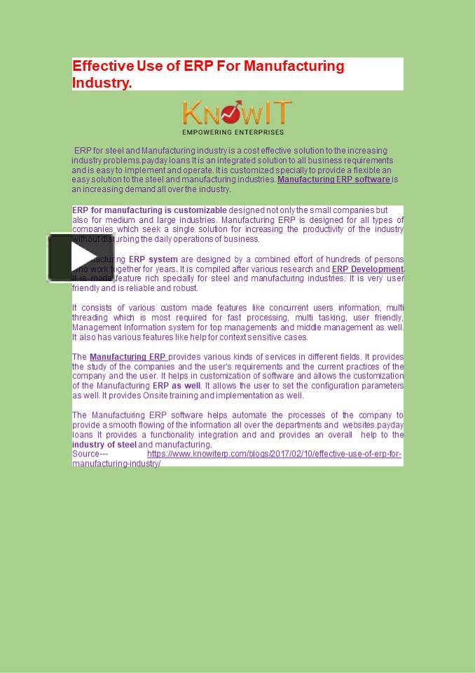 PPT – Effective Use of ERP For Manufacturing Industry PowerPoint ...