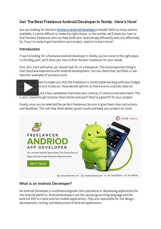 Get The Best Freelance Android Developer In Noida - Here's How ...