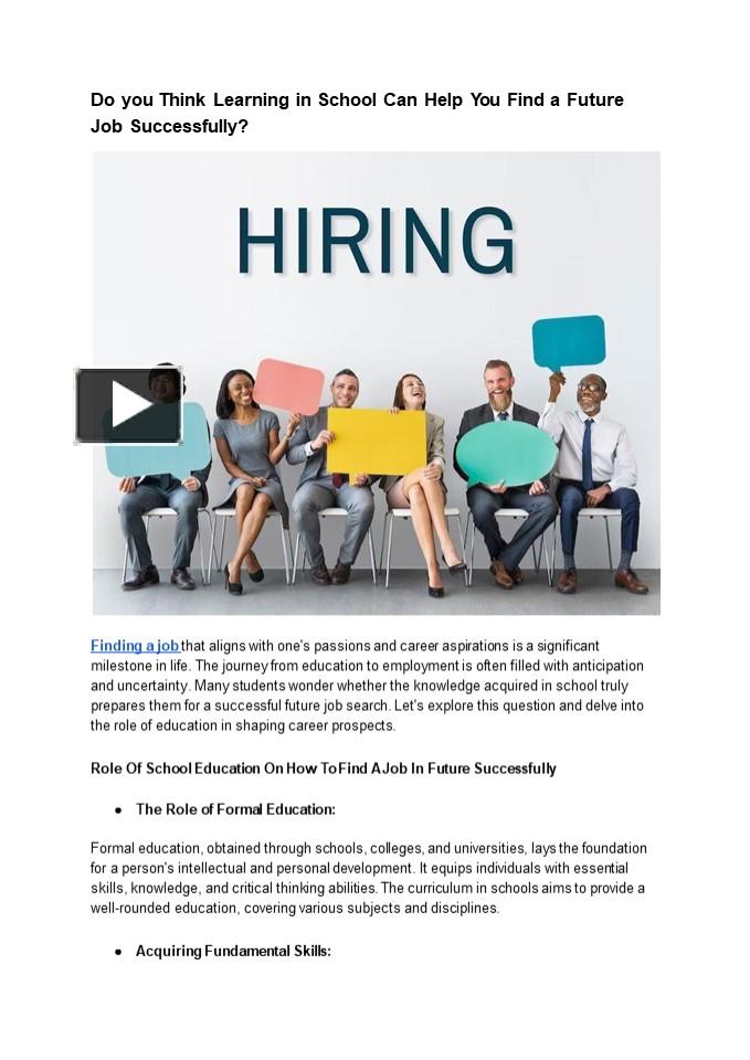 PPT – Finding A Job- Do You Think Learning In School Help You Get One ...
