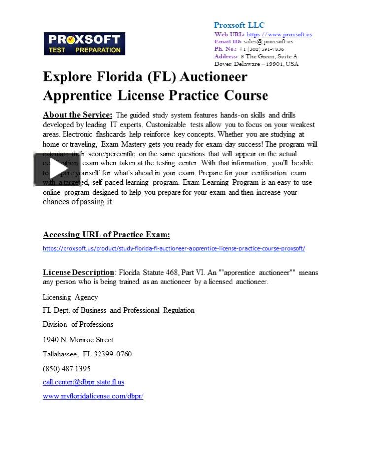Explore Florida (FL) Auctioneer Apprentice License Practice Course ...